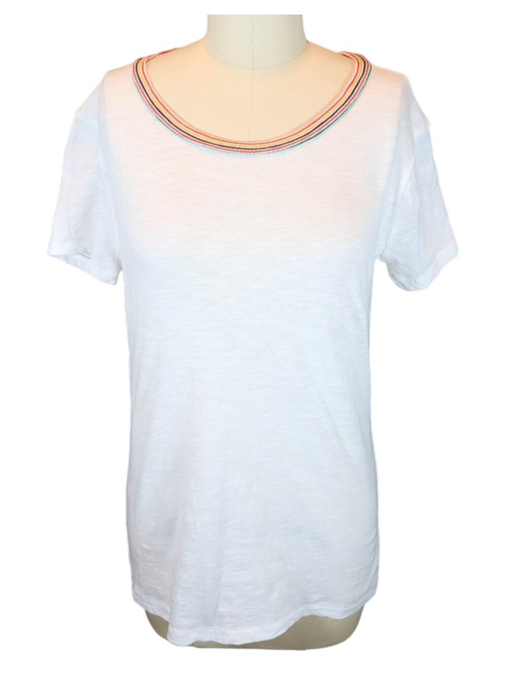 MADEWELL Whisper Slub Cotton Short Sleeve Rainbow Neckline T Shirt Size XS